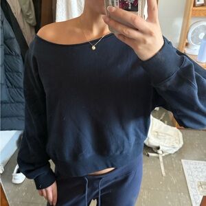 Navy Blue Off-Shoulder Sweatshirt